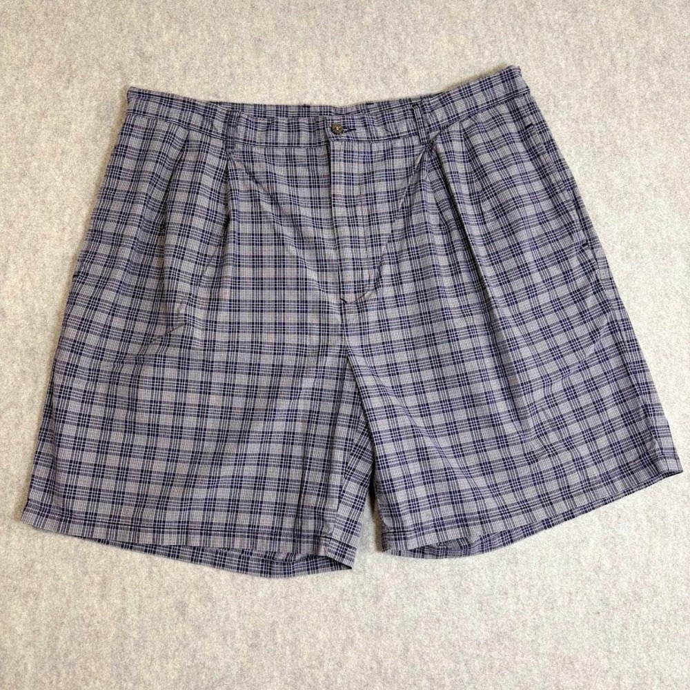 IZOD Golf Shorts Mens 40 Blue Plaid Cotton Pleated‎ Classic Preppy Casual Check